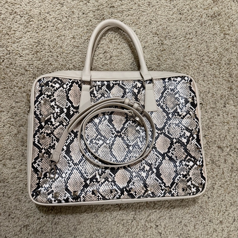 White House Black Market Snakeskin Print Laptop Briefcase Crossbody Bag - Picture 8 of 13